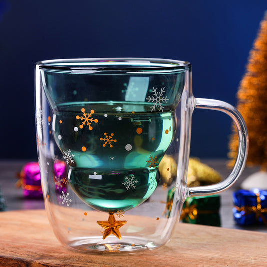 Double-layer Glass Christmas Tree Star Wish Cup High-temperature Resistant Glass Water Cup