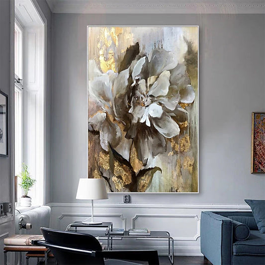Flower Wall Decor Art Poster Ocean Seaside Thick Gray And Black Oil Painting Simple Design Wall Art, Unframed.
